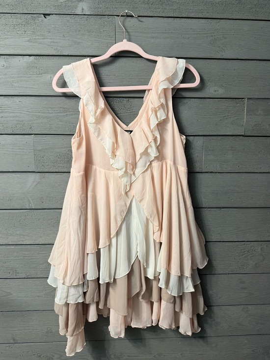 H&M Dresses & Skirts - H&M Pink Peach Cream Beige Ruffle Mini Dress Sz 10 Summer Fest Concert Party